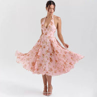 Damen Sommerliches Maxikleid mit tiefem V-Ausschnitt und floralen Mustern WW