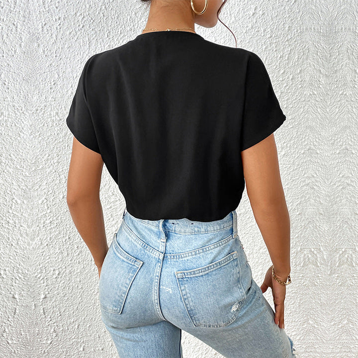 Damen Wickel-Bodysuit mit V-Ausschnitt und eleganten Puffärmeln W&W Mode