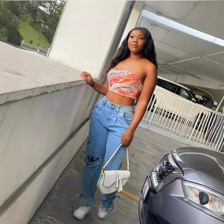 Damen Destroyed Jeans im modernen Weitchnitt mit lässiger Eleganz W&W Mode