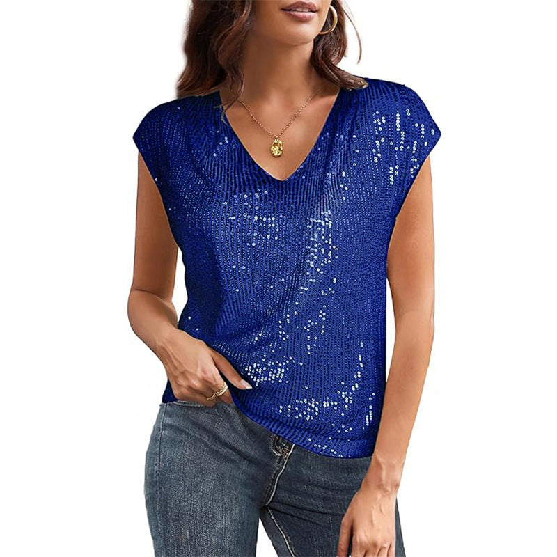 Damen Casual V-Ausschnitt Shimmer Top WW