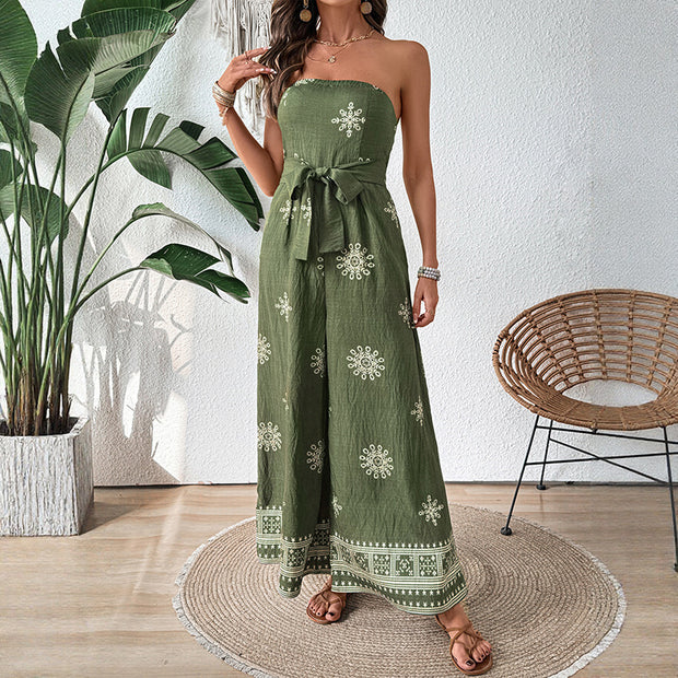 Damen Jumpsuit mit schulterfreiem Design und elegantem Bindegürtel WW