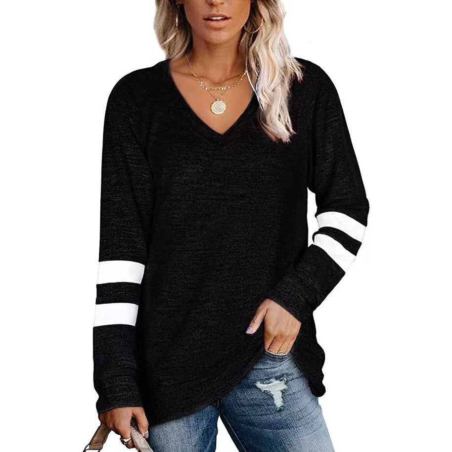 Damen Sportliches Langarmshirt mit V-Ausschnitt und Streifen-Details WW