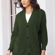 Damen Strickjacke mit großen Taschen und klassischem Knopfverschluss WW