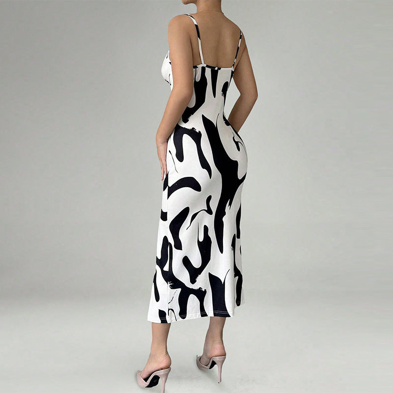 Damen figurbetonendes Maxikleid mit verstellbaren Trägern und raffiniertem Schlitz WW