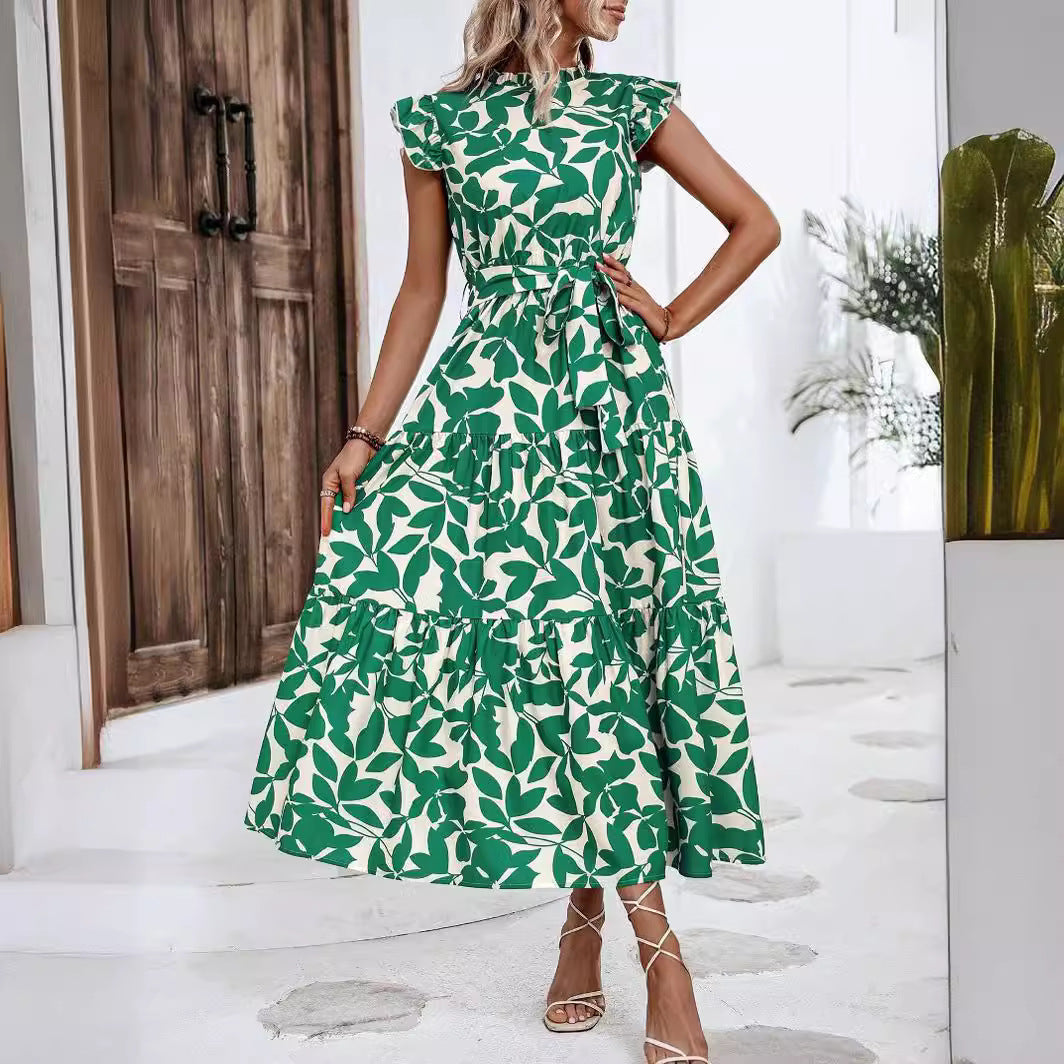 Damen lässiges Midi-Kleid mit Rüschen und floralem Muster WW