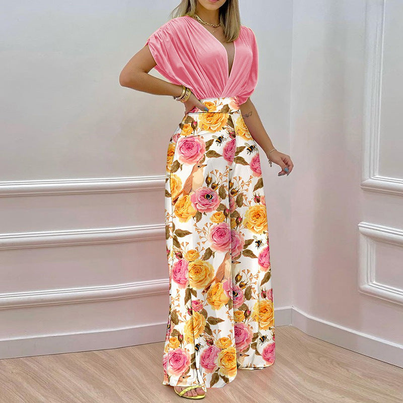 Damen Jumpsuit mit tiefem V-Ausschnitt und weitem Bein WW