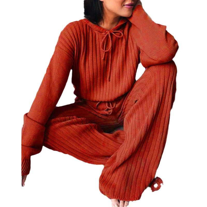 Damen Relaxed Fit Sweater-Set mit Kapuze und weiten Hosen WW