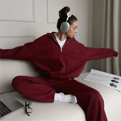 Damen sportliches Sweatset mit kurzem Reißverschluss WW