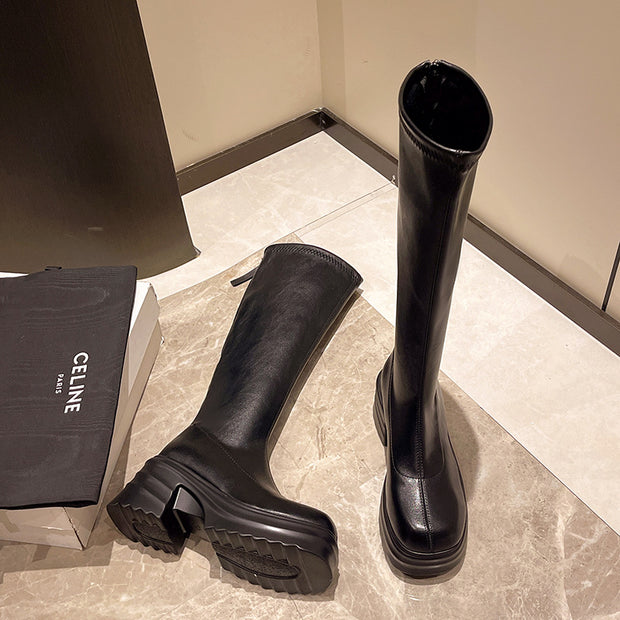 Damen modische Stretch-Stiefel mit dicker Plateausohle W&W