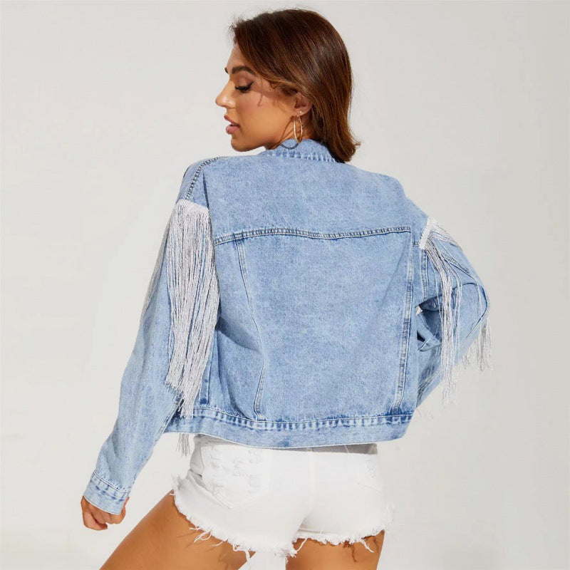 Damen Jeansjacke mit fransigen Details und lässigem Schnitt WW