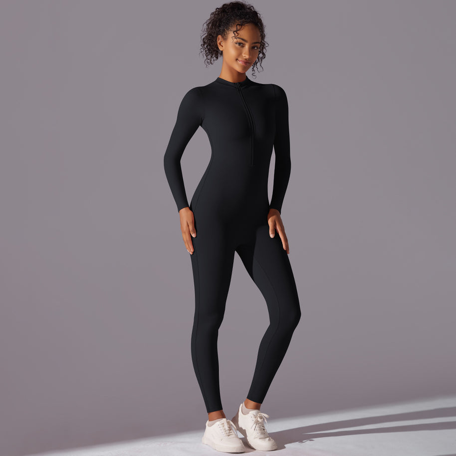 Damen Sportlicher Ganzkörperanzug mit Reißverschluss und elastischem Tragegefühl WW