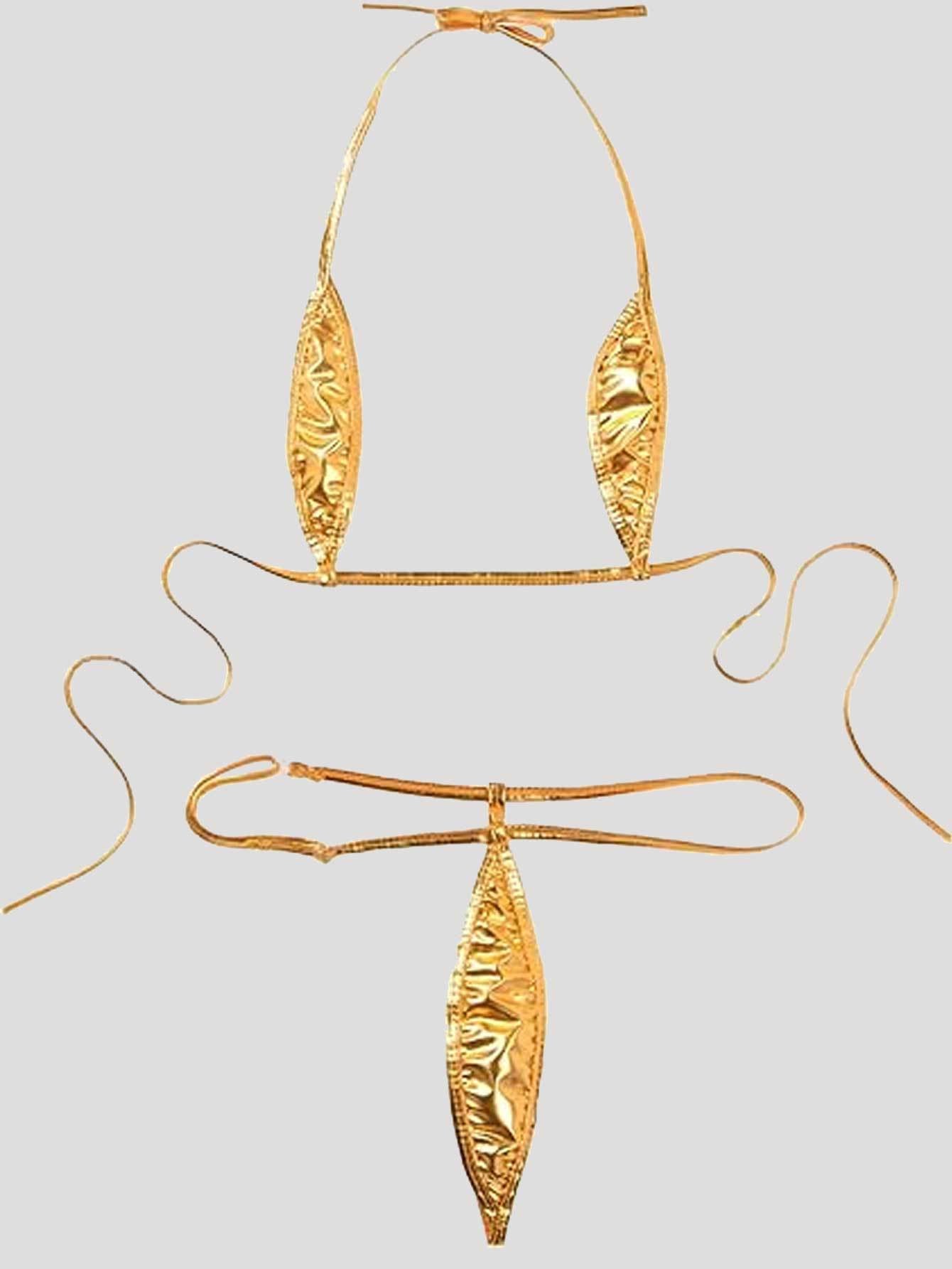 Damen Bikini-Set mit glänzendem Design und verstellbaren Trägern W&W