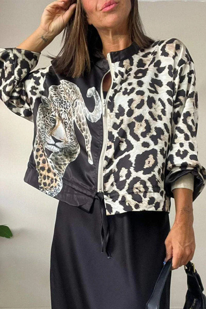 Damen Bomberjacke mit auffälligem Tiermotiv und elastischem Saum WW