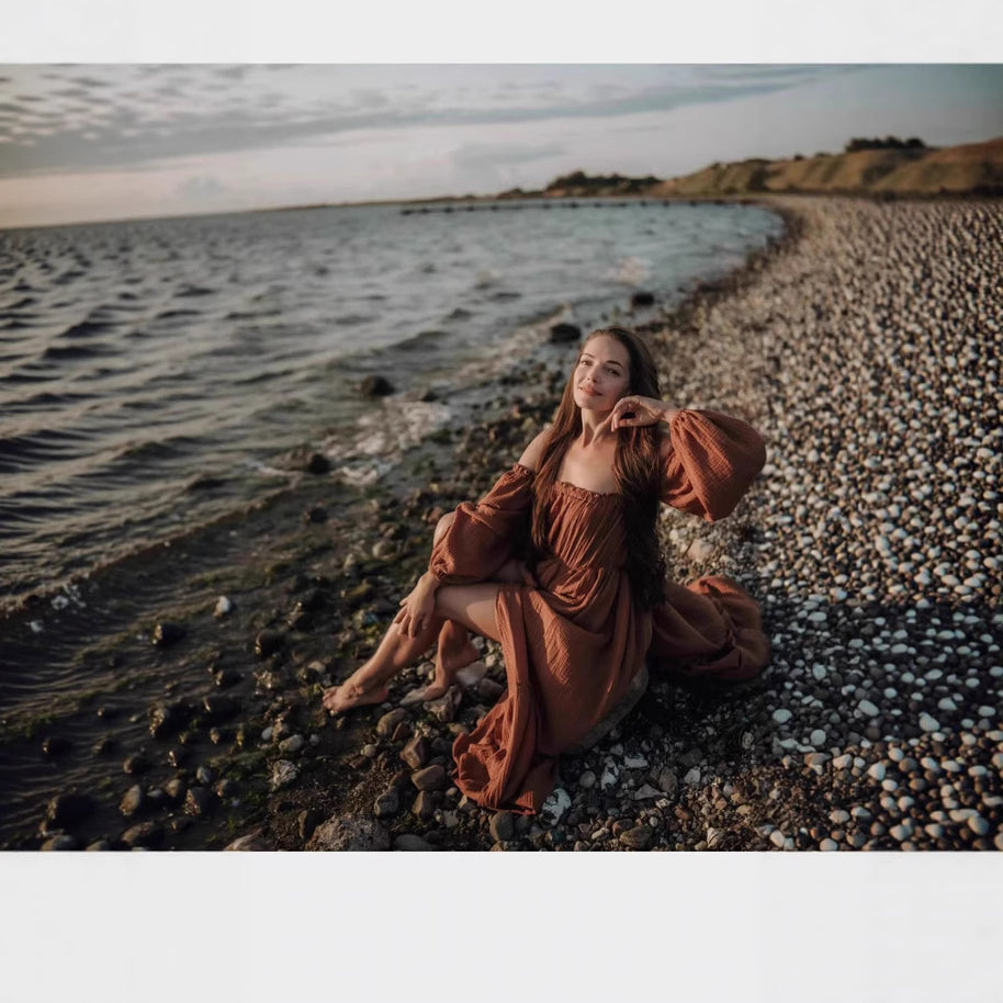 Damen Bohemian Off-Shoulder Maxi Kleid WW