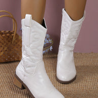 Damen Cowboystiefel im eleganten Design mit raffinierten Stickereien und bequemem Blockabsatz WW