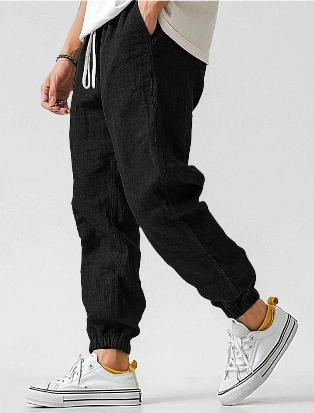 Herren Bequeme Leinenhose mit elastischem Bund und seitlichen Taschen W&W Mode