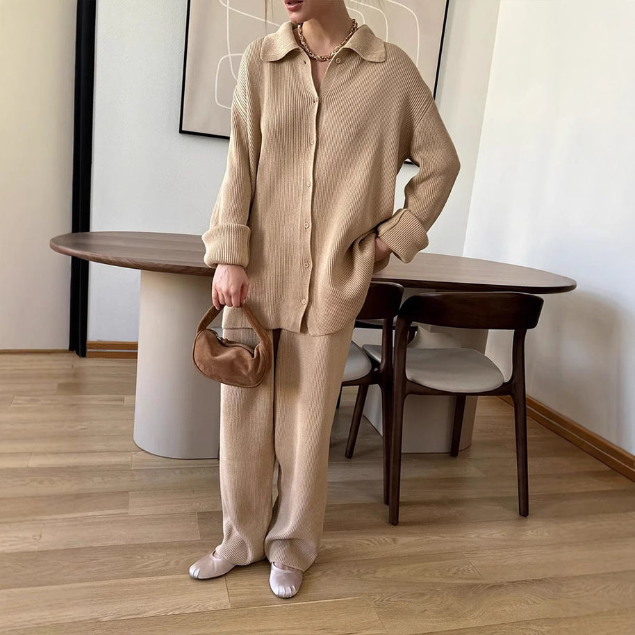 Damen Bequemes Strick-Ensemble aus weicher Baumwolle WW