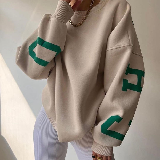 Damen lässiger Oversized Sweater mit kontrastierenden Ärmeln WW