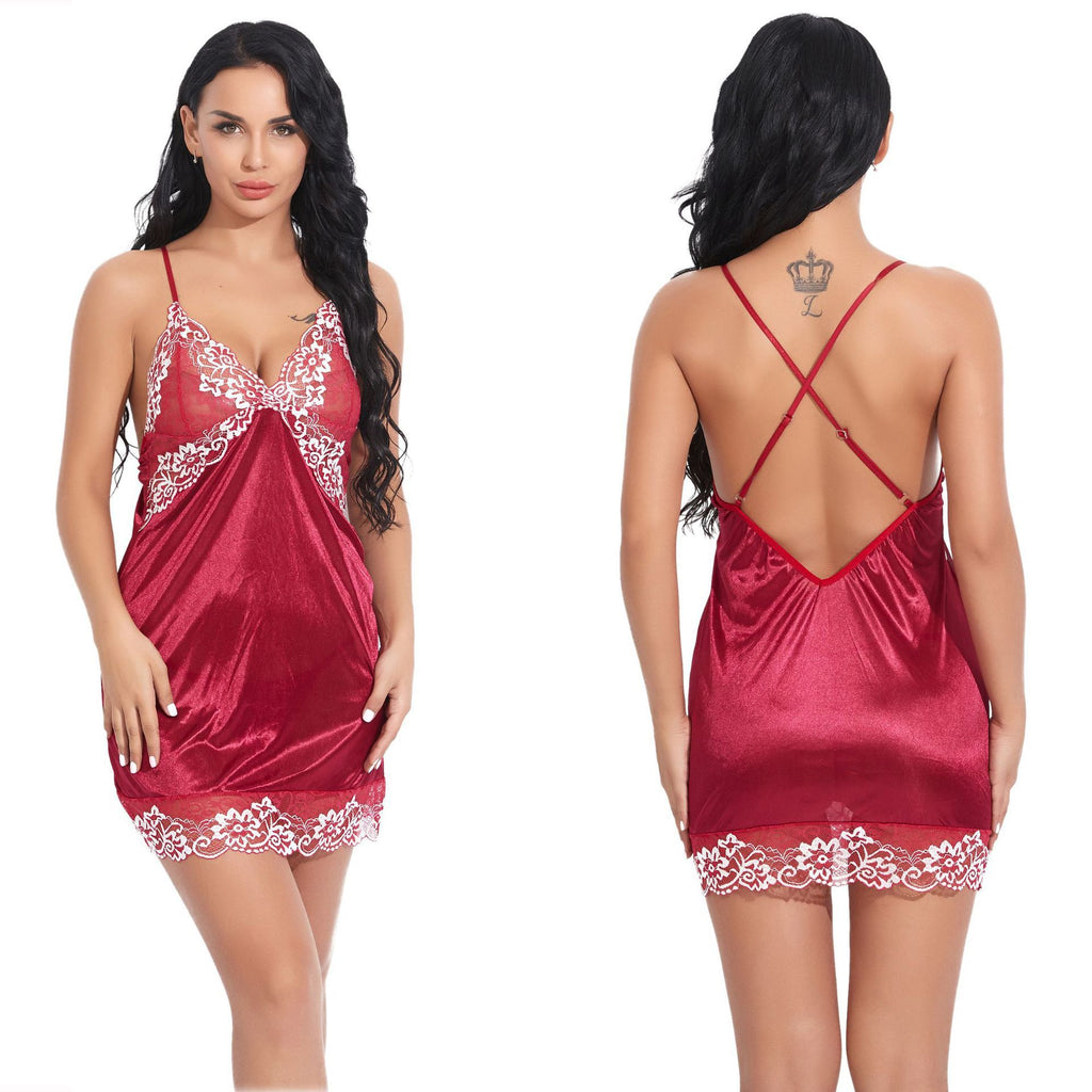 Damen Satin Nachthemd mit Spitzenbesatz WW