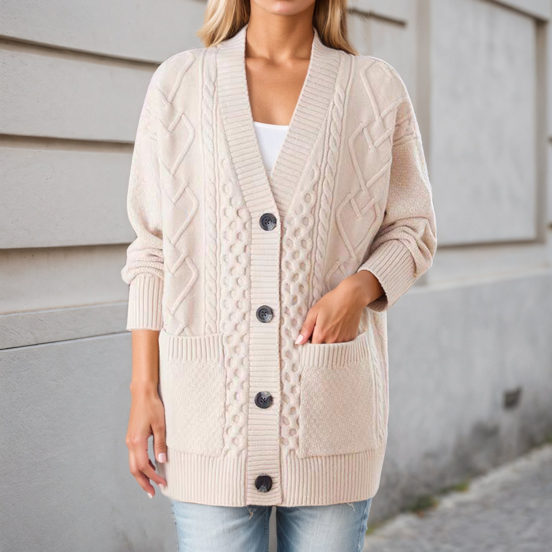 Damen Strickjacke mit Struktur und praktischen Taschen WW