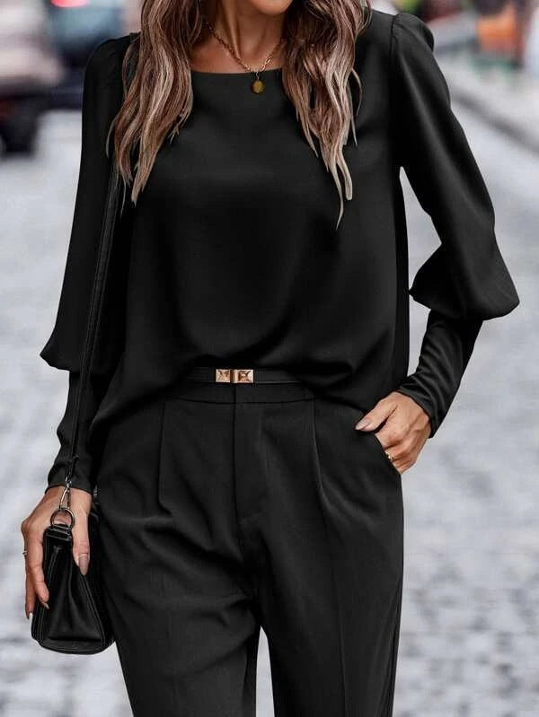 Damen Bluse mit eleganten Puffärmeln und fließendem Stoff W&W Mode