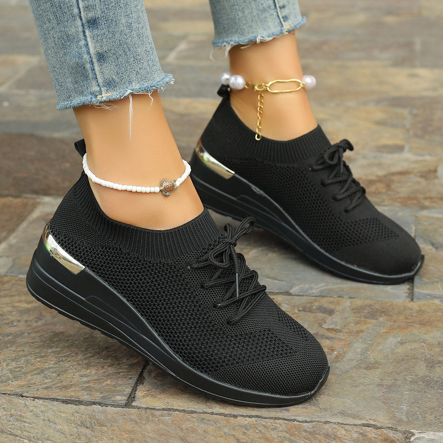 Damen bequeme Sport-Sneaker mit atmungsaktivem Obermaterial und eleganter Plateausohle WW