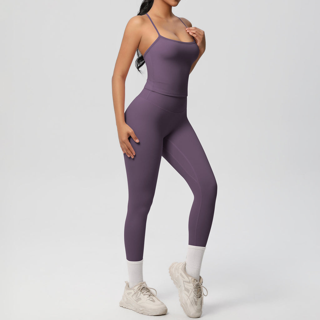 Damen Sportliches Kompressionsoberteil mit Trägern und passender Leggings WW
