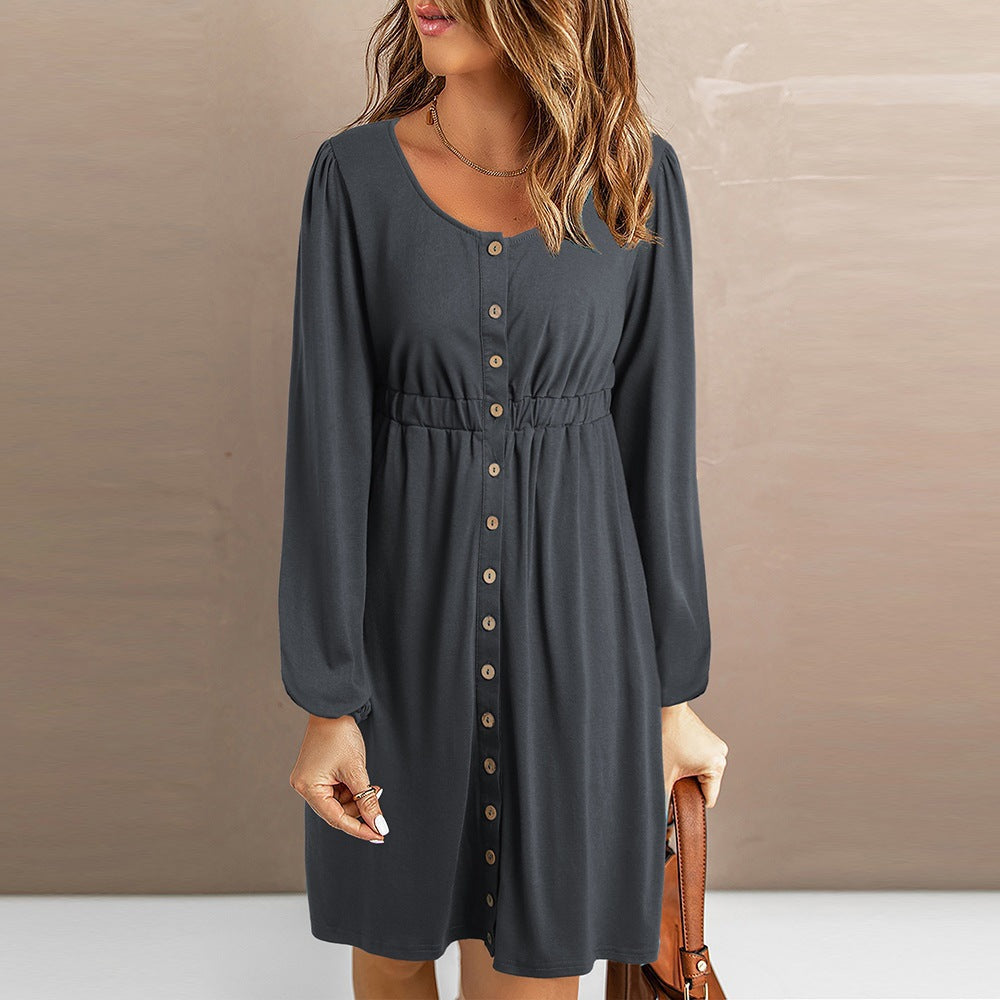 Damen Kleid mit Knopfleiste und elastischer Taillierung WW