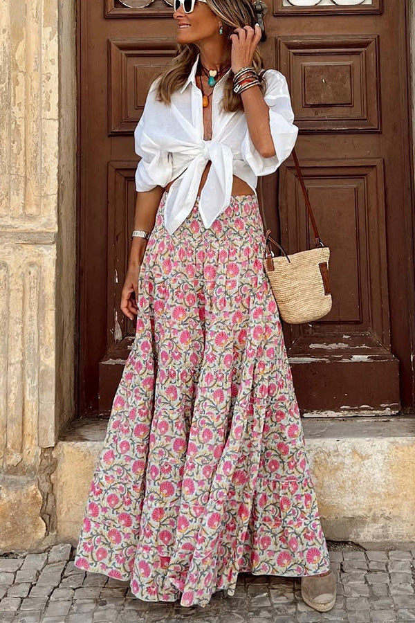 Damen Maxirock mit floralen Mustern und voluminösem Schnitt WW