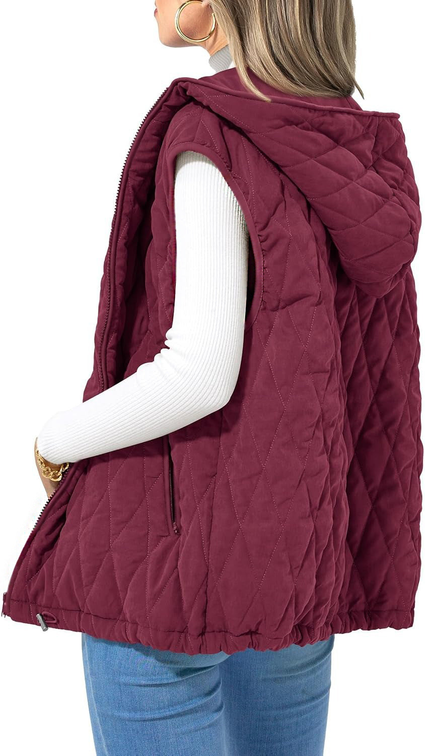 Damen gesteppte Hoodie-Weste mit praktischen Taschen WW