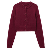 Damen kurze Strickjacke mit Knopfleiste und elegantem Rundhalsausschnitt WW