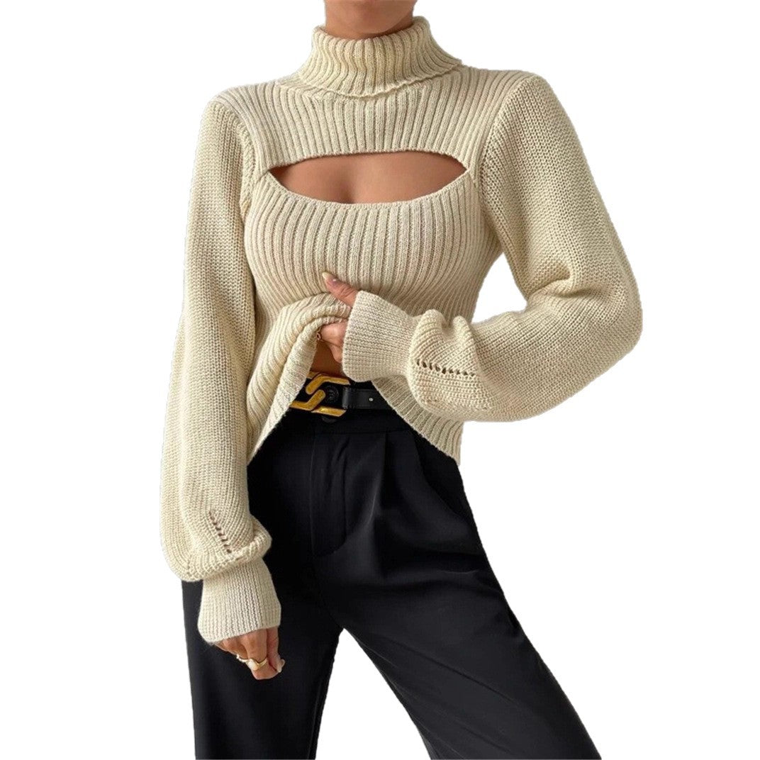 Damen Strickpullover mit Trendigem Cut-Out und Hohem Kragen WW