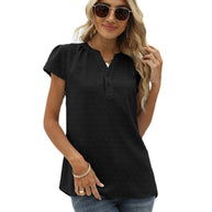 WW | Jacquard Chiffon Locker V-Ausschnitt Kurzarm Top