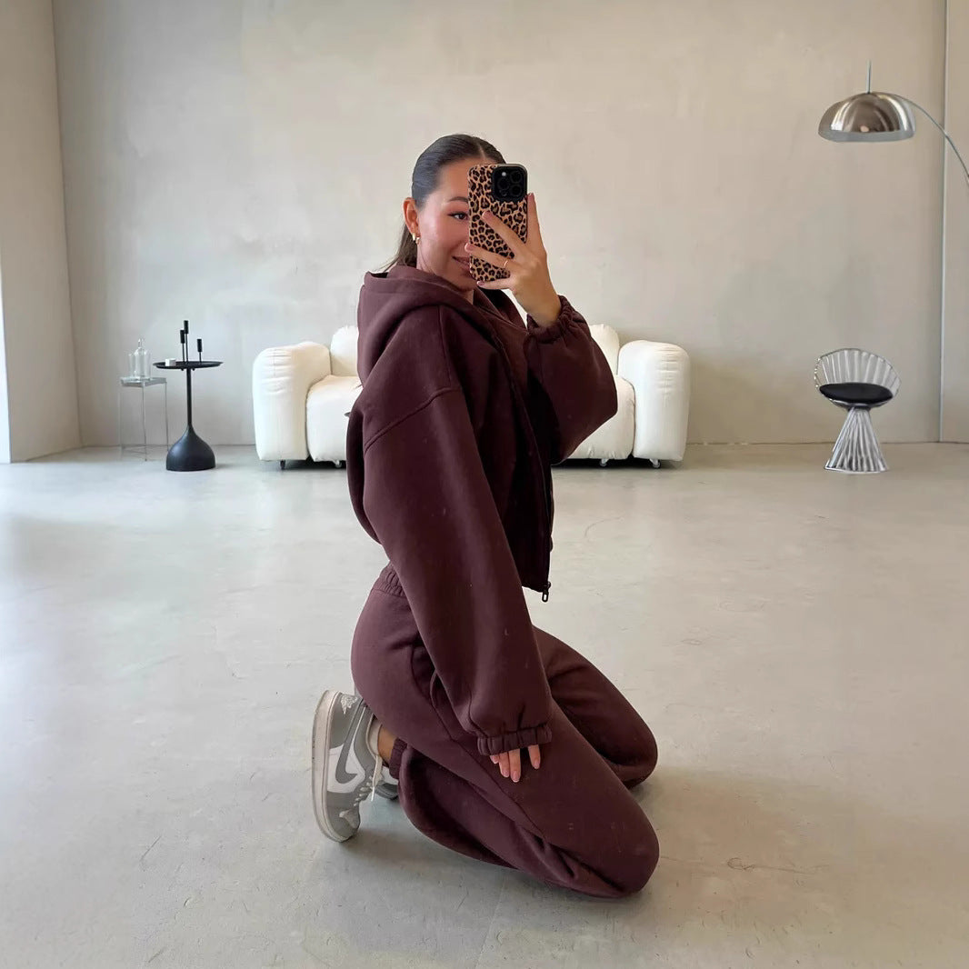 Damen sportliches und lässiges Tweed-Kapuzen-Set WW