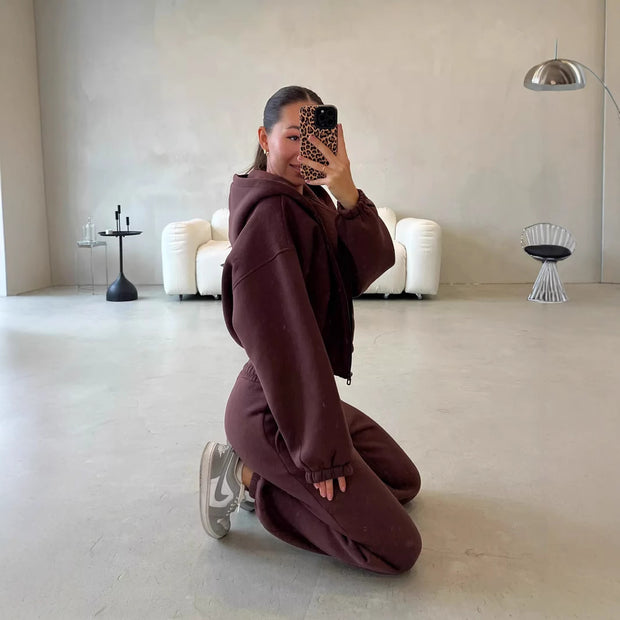 Damen sportliches und lässiges Tweed-Kapuzen-Set WW