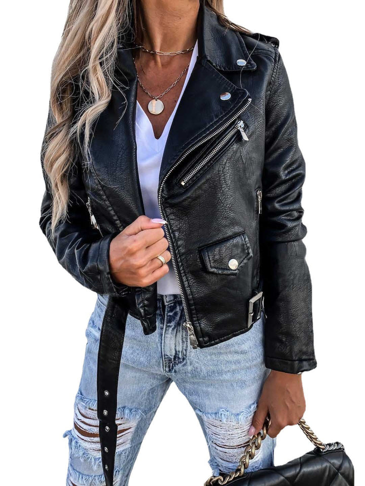 W&W Mode PU-Ledermantel Kurzer Reißverschluss-Jacke
