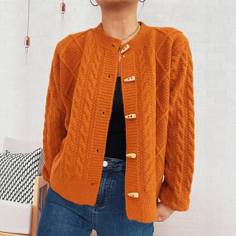 Damen Strickjacke mit dekorativen Knöpfen und strukturierter Webart WW