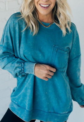 Damen Bequemer Oversized Sweatshirt mit Taschen WW