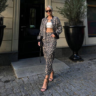 Damen sportliche Bomberjacke und Midirock Set WW