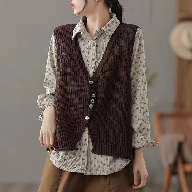 Damen Strickweste mit Knopfdetails und tiefem V-Ausschnitt WW