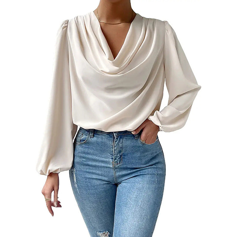 Damen Elegante Bluse mit drapiertem Ausschnitt und Puffärmeln WW