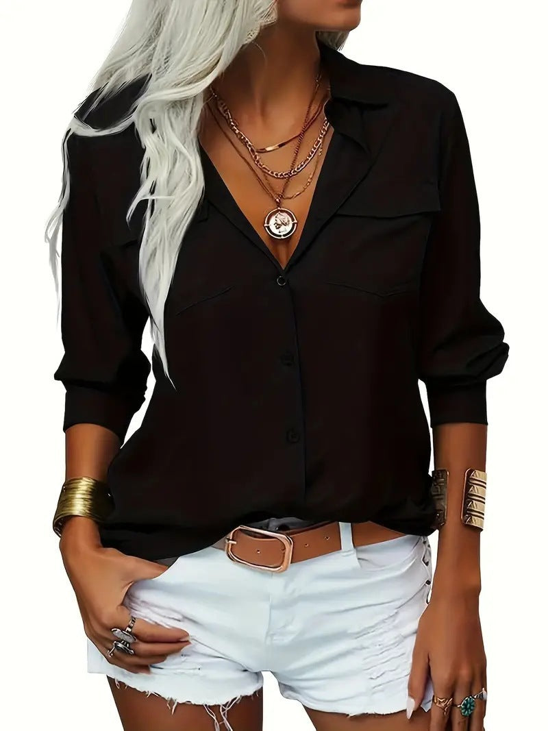 Damen Seidenbluse mit lässigem Schnitt und Taschen WW