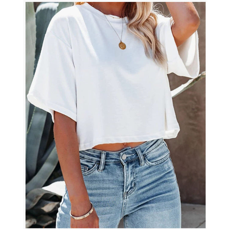 Damen lässiges cropped T-Shirt mit weitem Schnitt und kurzen Ärmeln W&W Mode