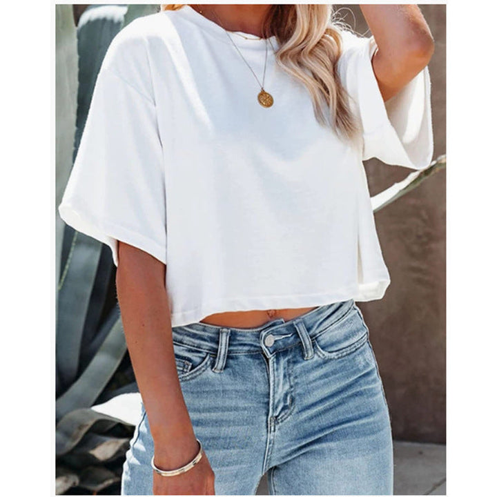 Damen lässiges cropped T-Shirt mit weitem Schnitt und kurzen Ärmeln W&W Mode