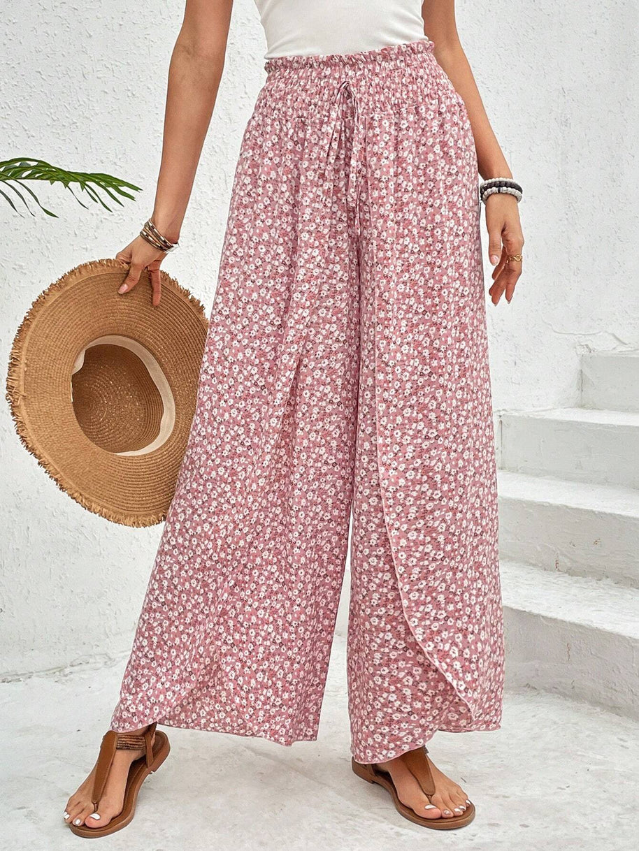 Damen weite Sommerhose mit elastischem Bund und floralem Design WW