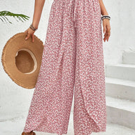 Damen weite Sommerhose mit elastischem Bund und floralem Design WW