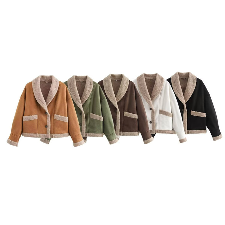 Damen kuschelige Oversized-Jacke mit weichem Innenfutter und eleganter Knopfleiste W&W Mode