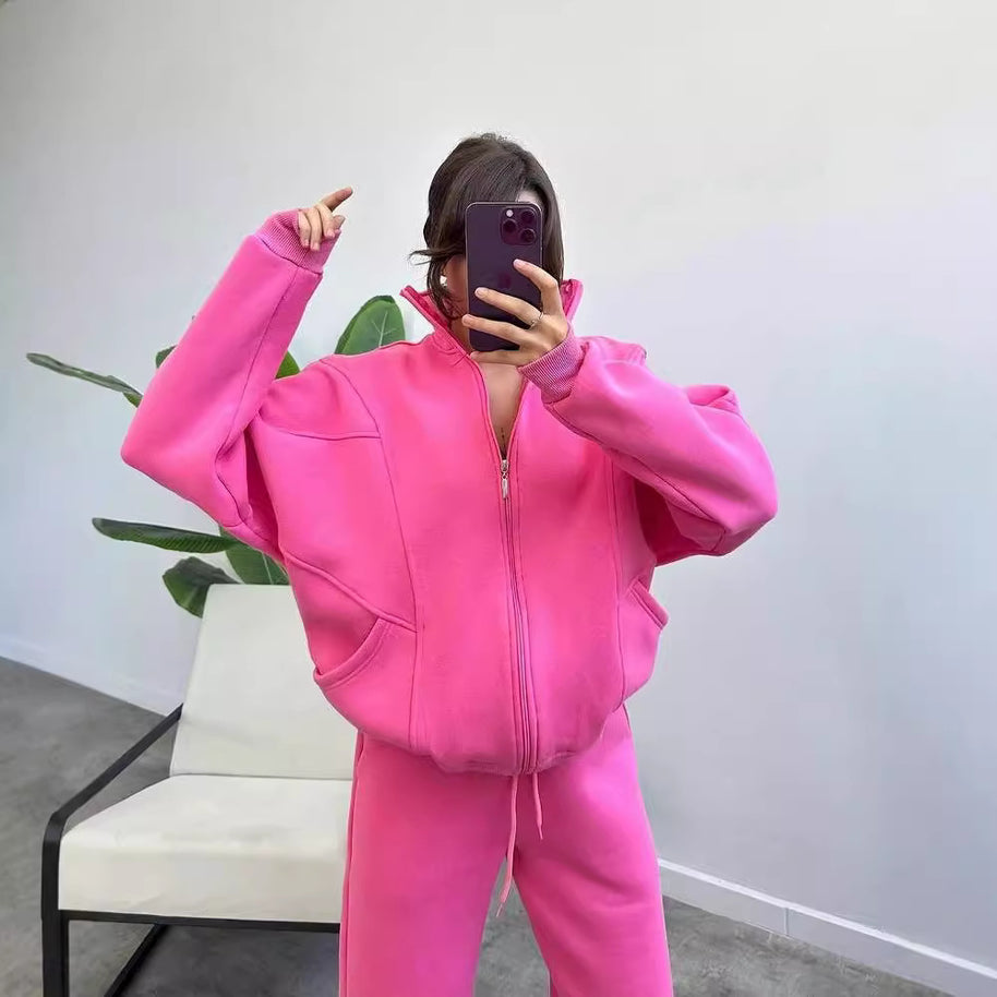 Damen bequemer und stilvoller Zip-Hoodie mit passenden Jogginghosen WW