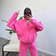 Damen bequemer und stilvoller Zip-Hoodie mit passenden Jogginghosen WW