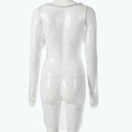 Damen glitzernder Netz-Bodysuit mit langen Ärmeln und figurbetontem Schnitt W&W